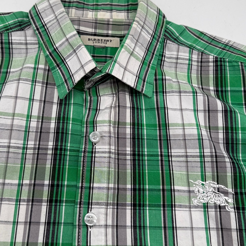 Burberry Green and White Plaid Shirt